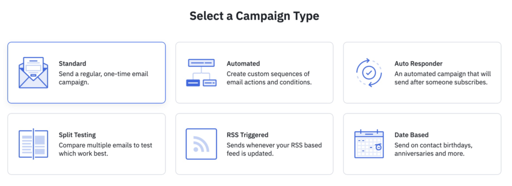 Select a campaign type in ActiveCampaign