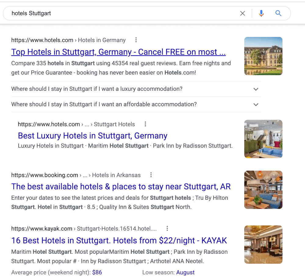 hotels in stuttgart, germany, organic search