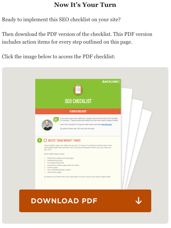 example of Backlinko's checklist lead magnet