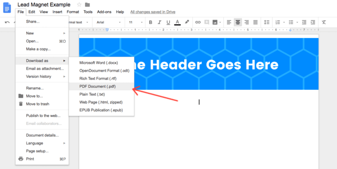 image showing how to create a lead magnet in Google Docs