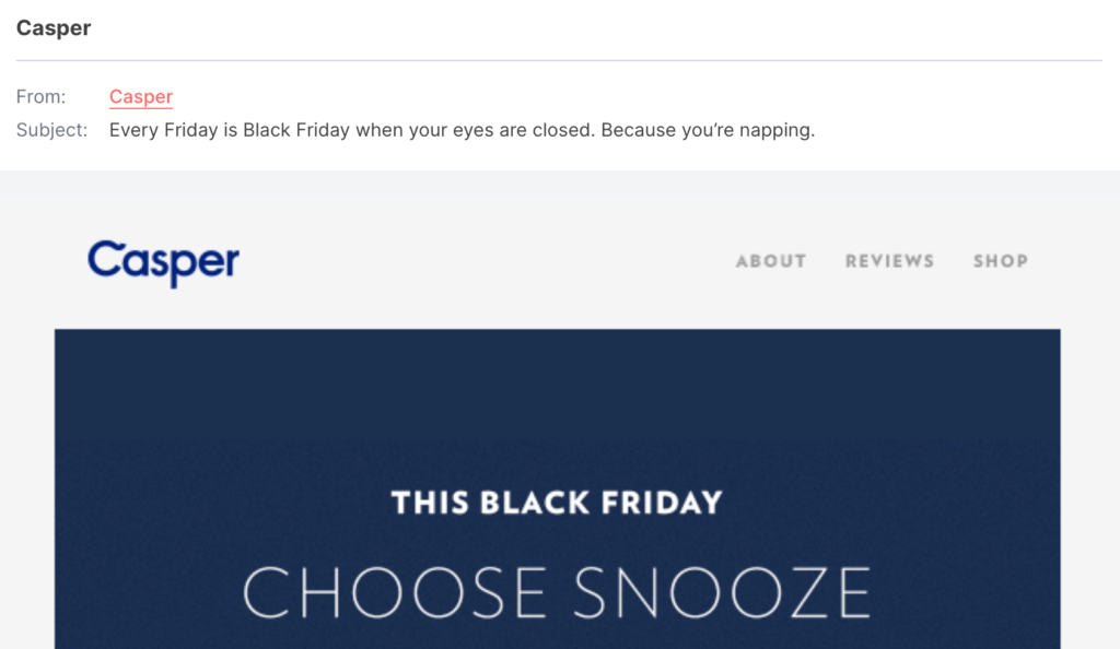 screenshot of casper black friday email