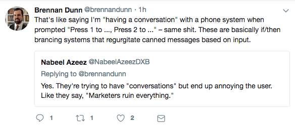 tweet from Brennan Dunn stating the importance of having quality conversations with customers