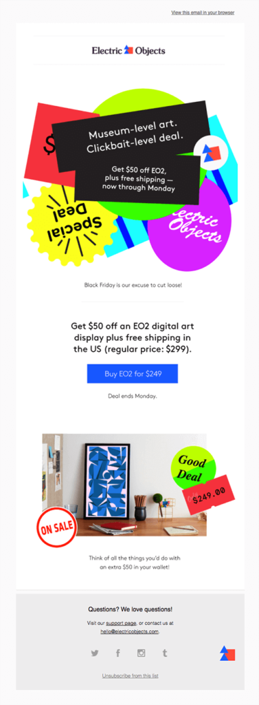 screenshot of electric objects black friday email