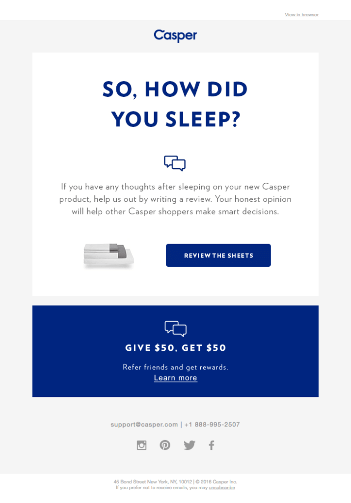 Email marketing example from Casper