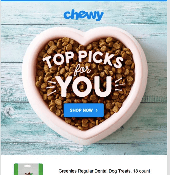 Email marketing example from Chewy