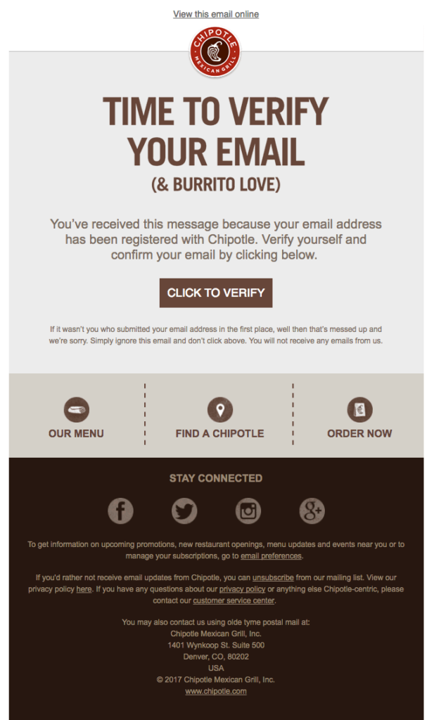 Email marketing example from Chipolte