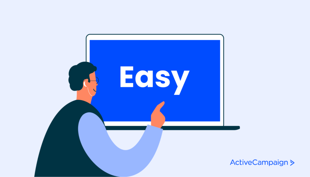 A person sitting at their computer with the word easy’ typed onto the screen