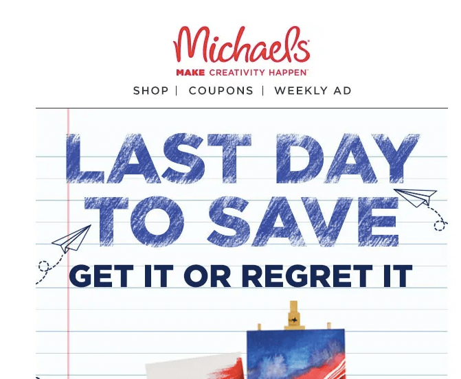 Email marketing example from Michaels
