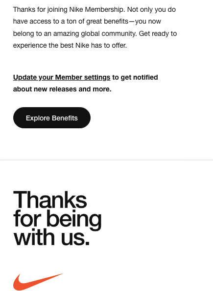 Nike welcome email message
