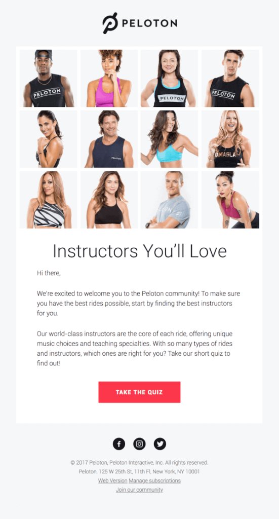 Email marketing example from Peloton