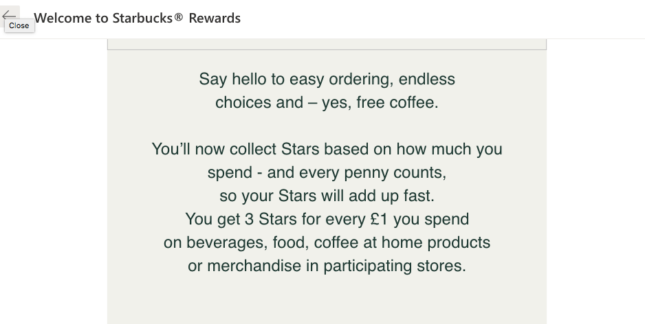 Starbucks welcome email message