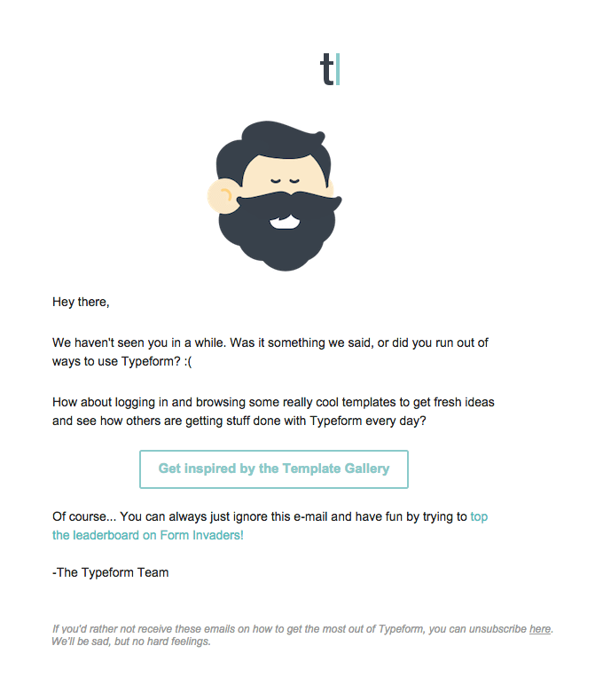 Email marketing example from Typeform
