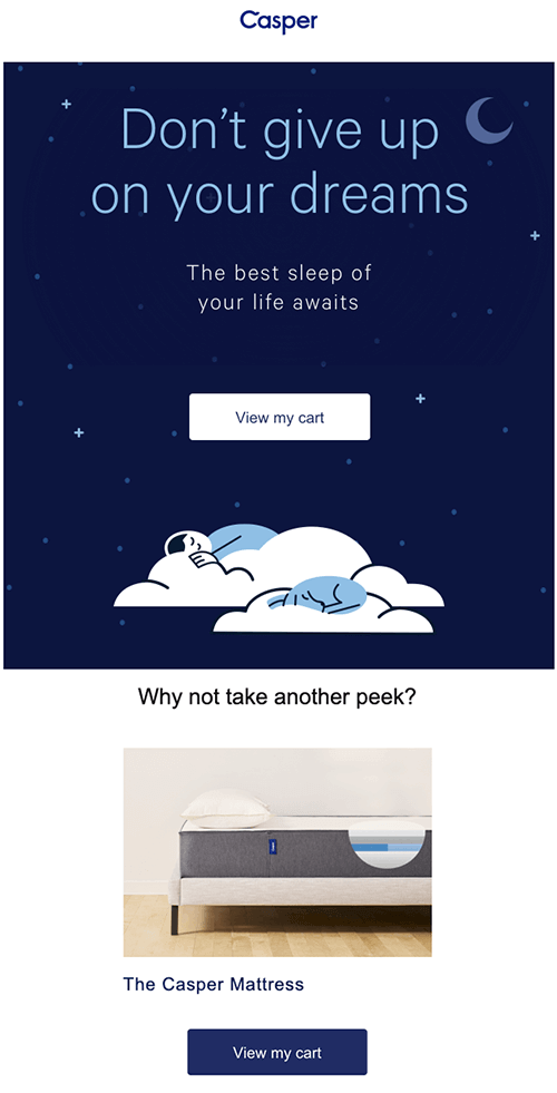 An abandoned cart email from Casper.