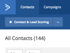 A screenshot of the contact and lead scoring button in the contacts tab of ActiveCampaign