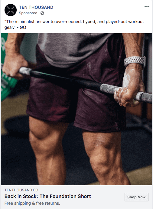 Screenshot of a Facebook ad for athletic shorts