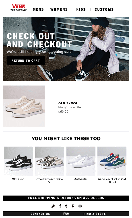 Vans email using alternative products to recover abandoned carts