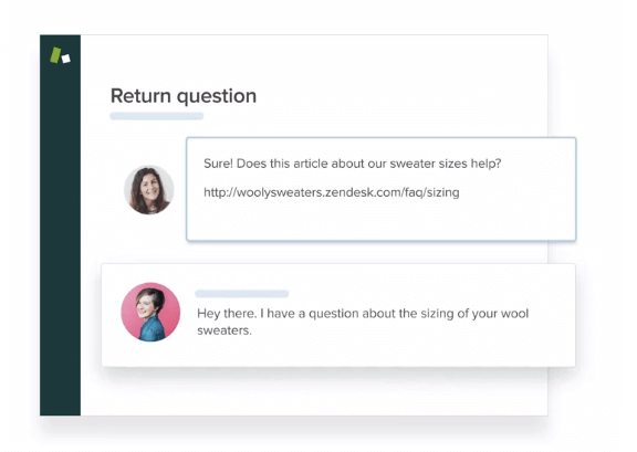 A chat window with a question and answer