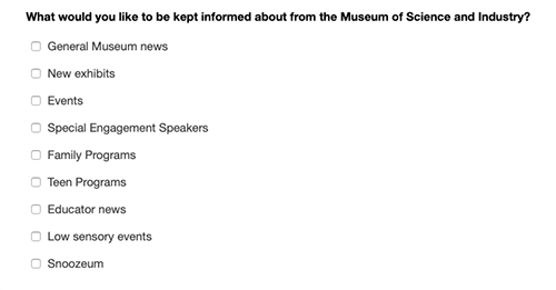 A email topic interest form for a museum