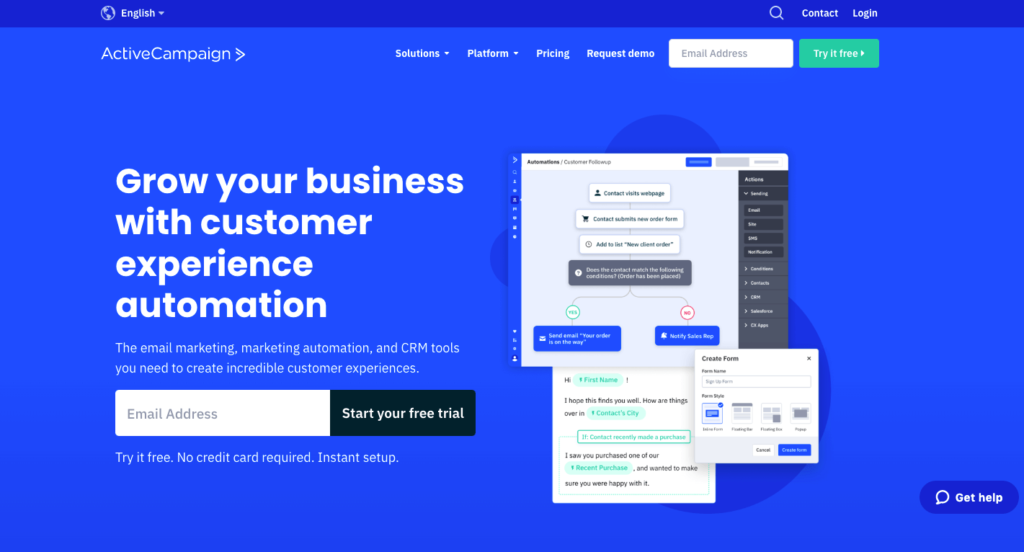 A screenshot of the ActiveCampaign website's homepage