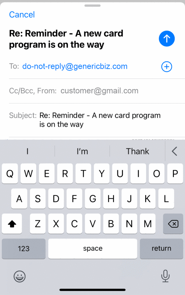 An example of a no-reply email sent from do-not-reply@genericbiz.com