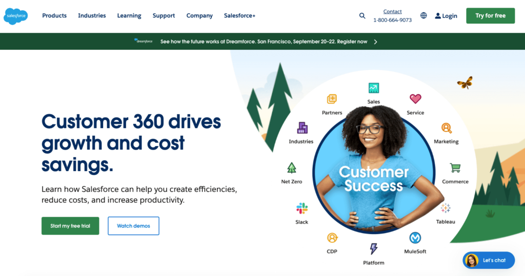 Screenshot of the homepage for the Salesforce website