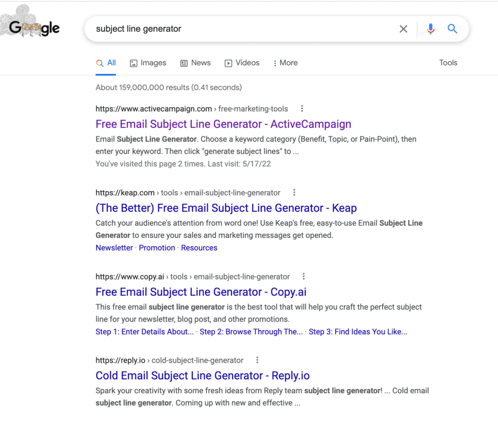 google search for subject line generator