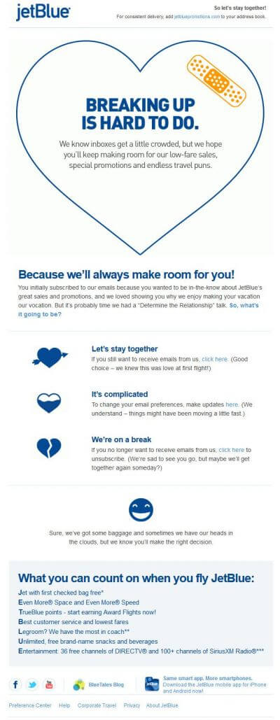 jetBlue re-engagement email
