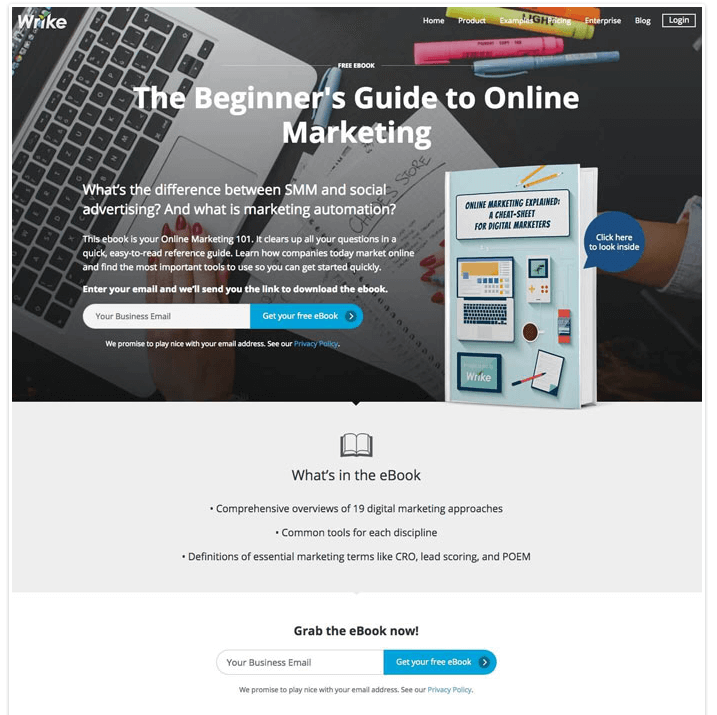 sign up form design example for a beginner's guide to online marketing