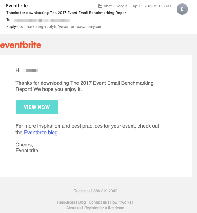 Screenshot of an eventbrite confirmation email