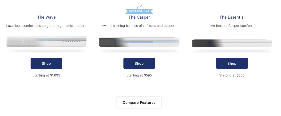 Casper mattress product line