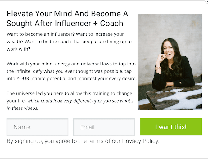 influencer and life coach opt-in form example