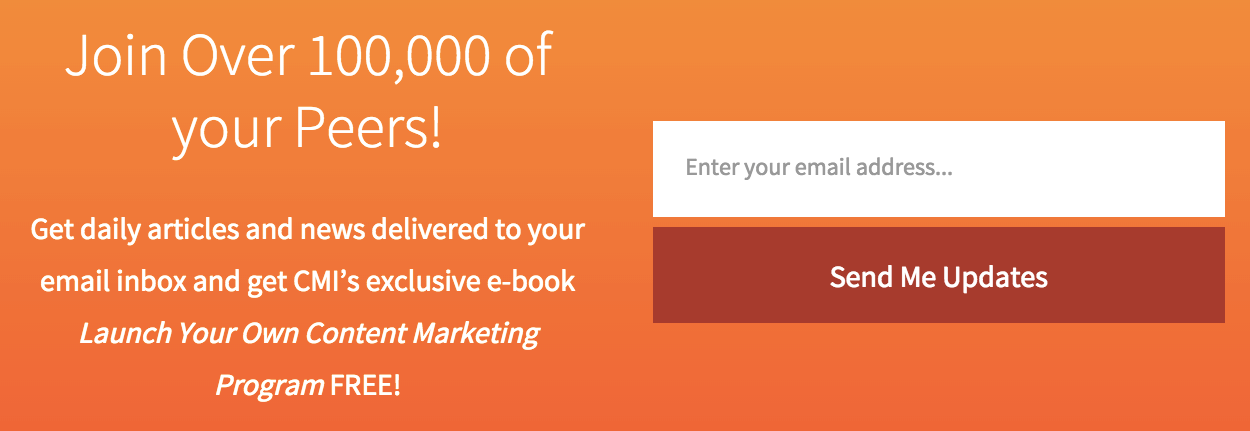 Content Marketing Institute opt-in popup form using personal language