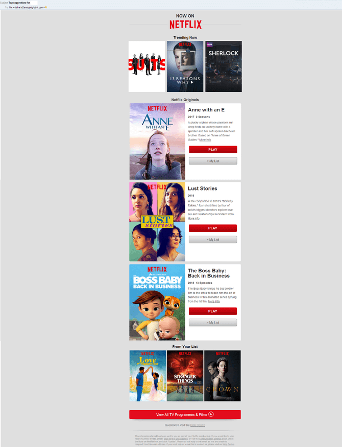 Netflix email example