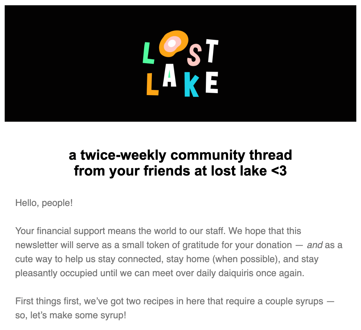 Lost Lake newsletter