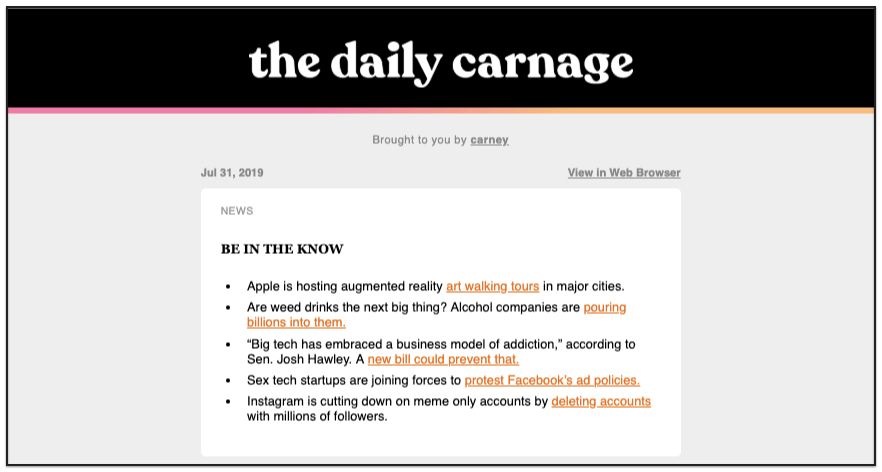 The Daily Carnage digest email broadcast example