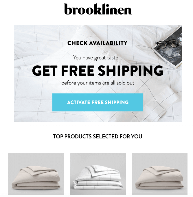 Brooklinen abandoned cart email