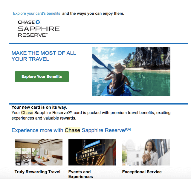 example chase sapphire welcome email