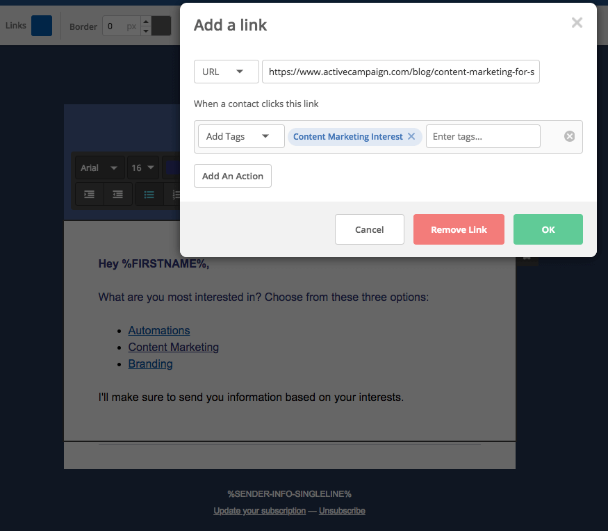 Segment based on link click