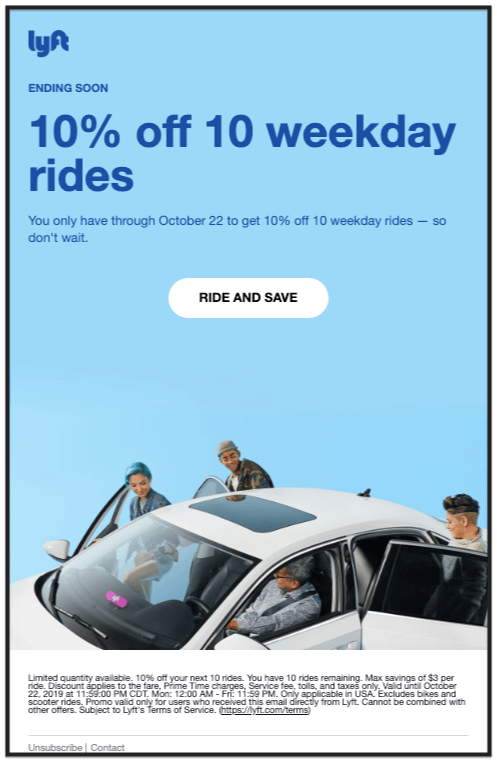Lyft 10% off email newsletter design example