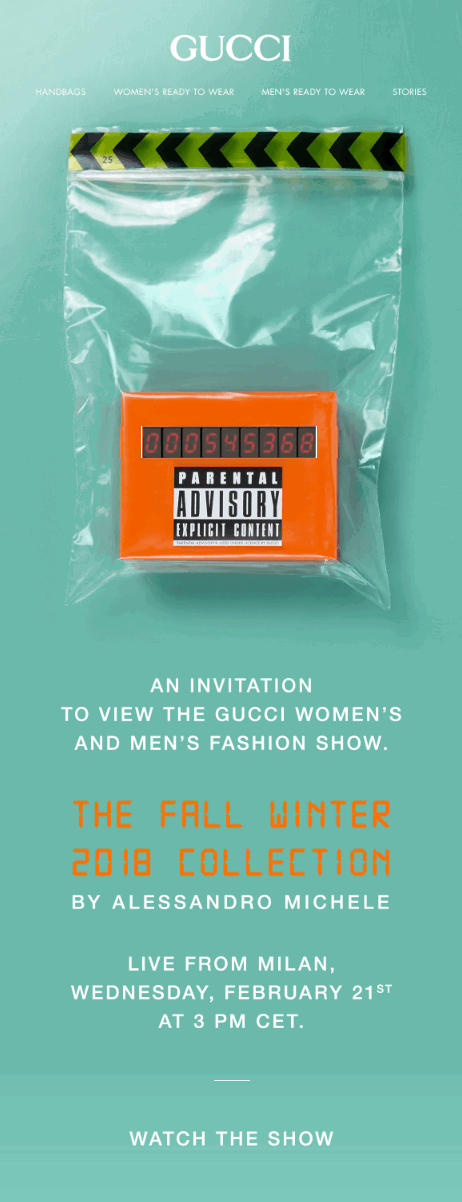 Gucci event announcement email