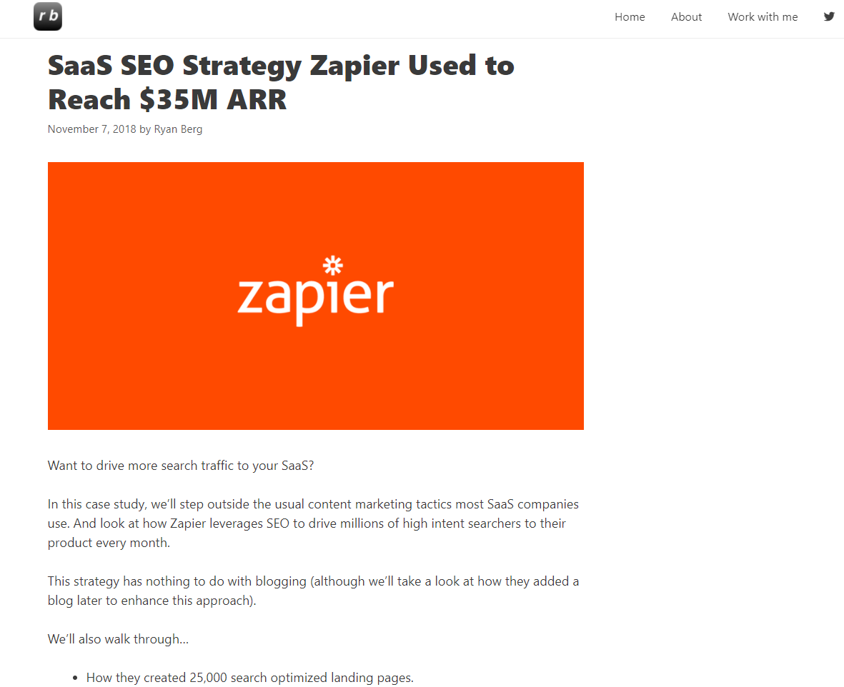 blog post by Ryan Berg demonstrating a Zapier case study