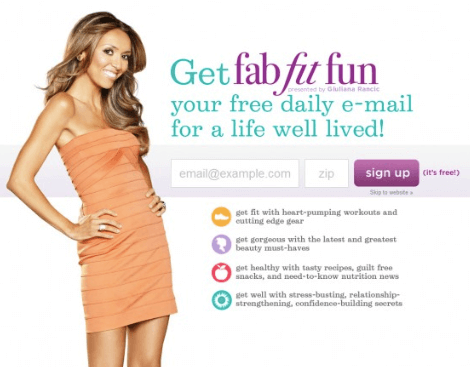"Fab" FitFun opt-in form example using transparency as a lead-magnet tactic