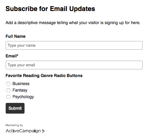 Radio button form: What's your favorite genre?