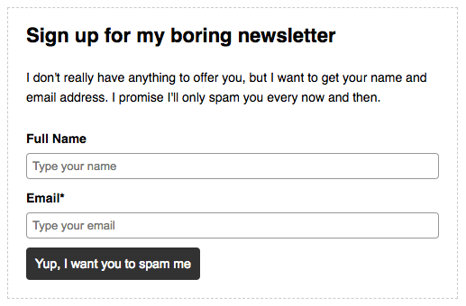 an example of a bad newsletter opt-in form
