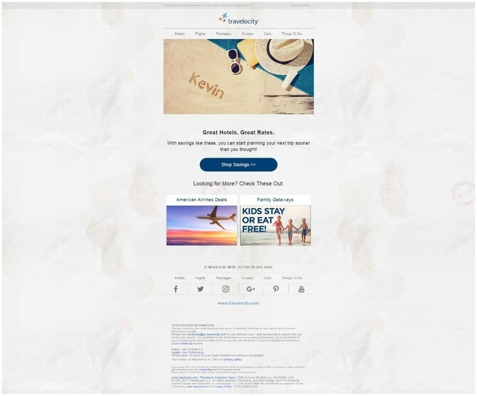 Travelocity email example