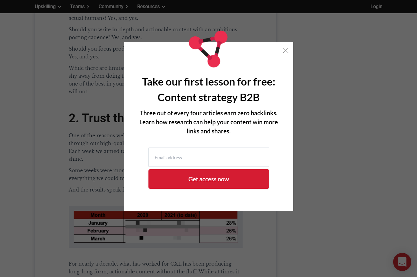 Conversion XL email popup examples