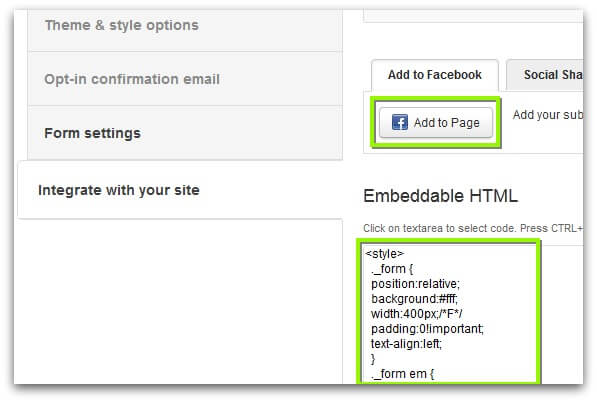 Screenshot of ActiveCampaign subscription form integration