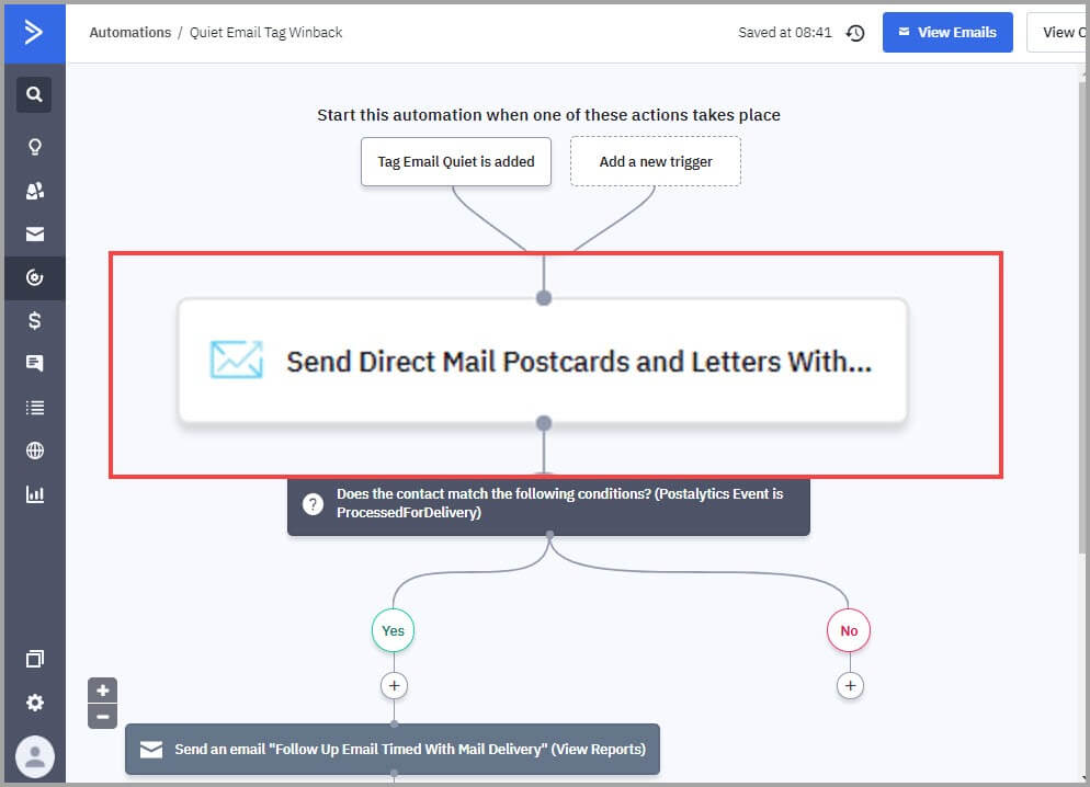 ActiveCampaign direct mail automation example