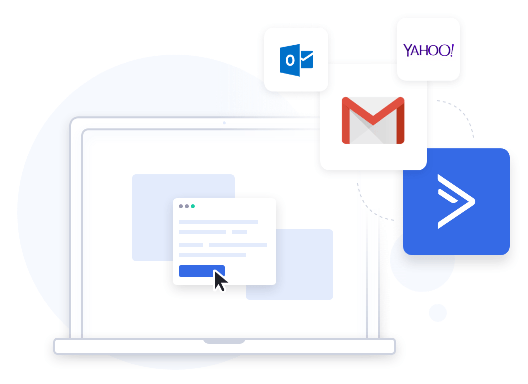 CRM integration iconography showing ActiveCampaign integrating with Gmail and Outlook