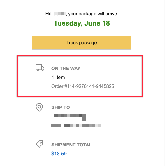 Screenshot of a shipping confirmation email